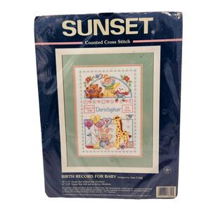 Sunset Birth Record for Baby Counted Cross Stitch Kit #13650 NOS Infant Nursery